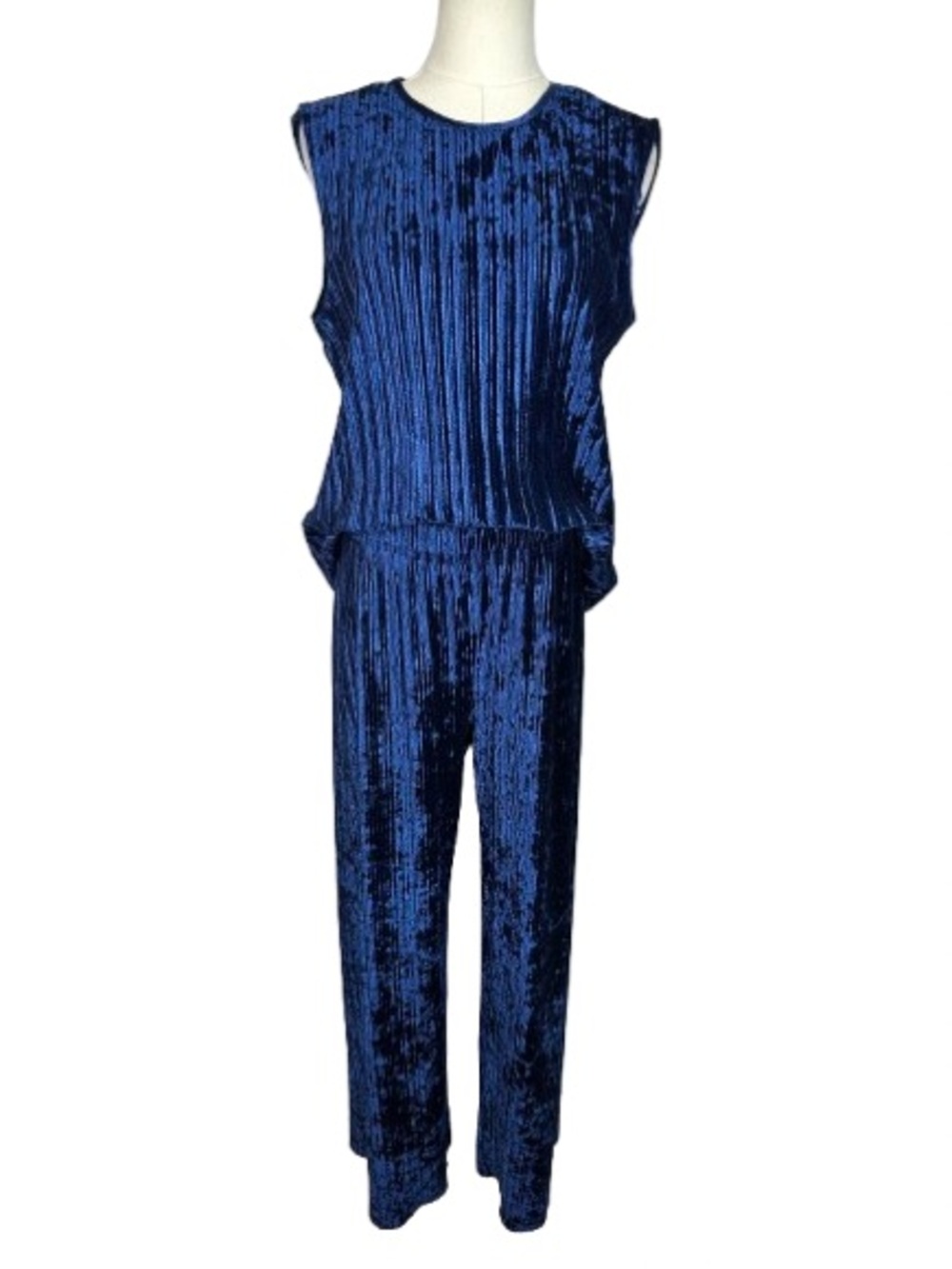 Rachel Zoe Sleeveless Crushed Velvet Two Piece in Navy Blue